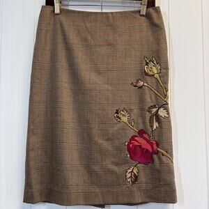 Company Ellen Tracy Dk Academia Houndstooth Embroidered Wool Skirt Size 8 Brown